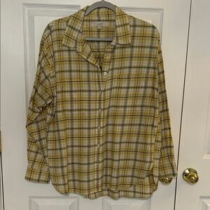 LOFT Mustard, Grey and White Plaid Shirt